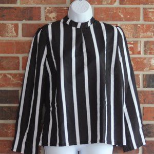 Women's Black and White Vertical Stripe Blouse XL